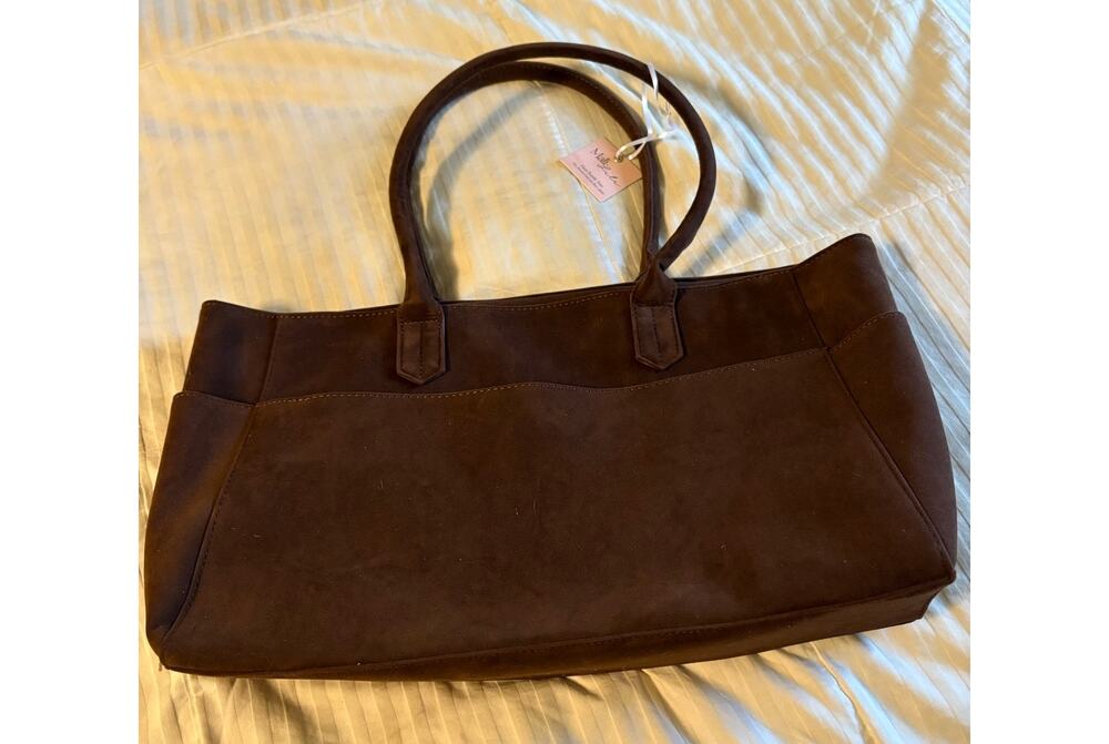 Mali + Lili Chocolate Brown Faux Suede Tote Bag NWT Large Shoulder Purse